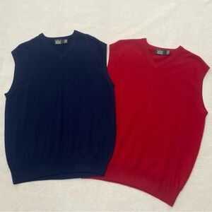 Belford 100% Cashmere Navy & Red V Neck Sweater Vest Men L Vintage Lot of 2